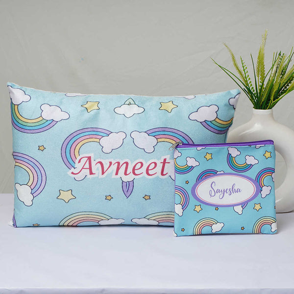 Personalized Rainbow Printed Kids Pillow Gift Combo